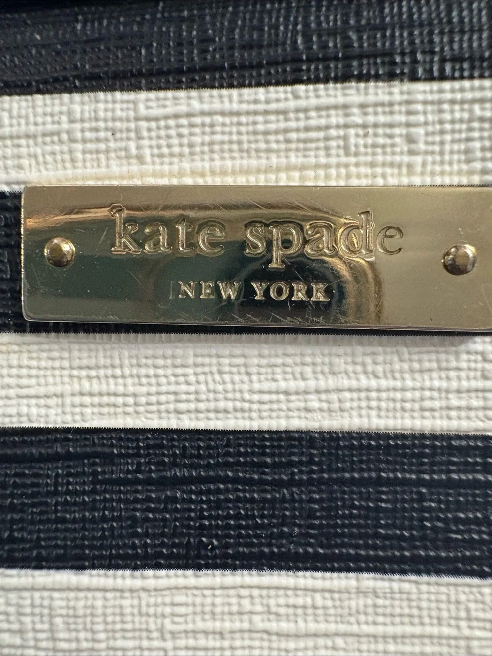 kate spade Black and White Striped laptop Pouch with Gold Plate